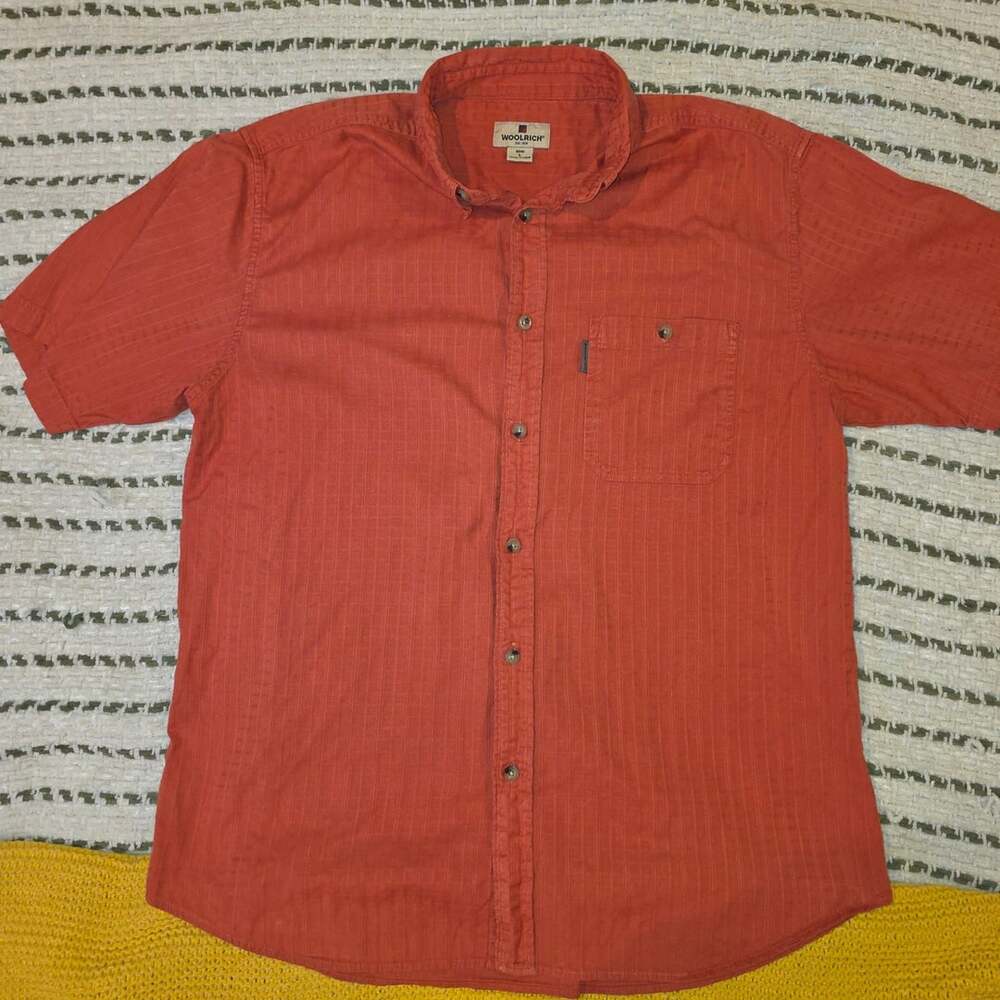 Woolrich Men's L Orange Textured Short Sleeve Button-Up Shirt